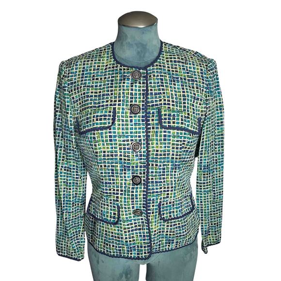 Womens Vtg Safe Silk by Adrianna Papell Blazer Watercolor Windowpane Silk Size 6 - Picture 1 of 7